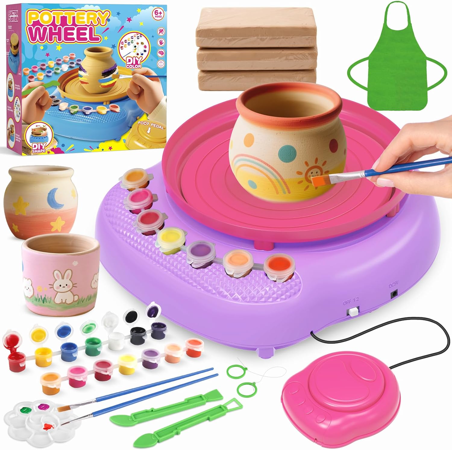 Detalle de TingingYuli Plato de alfarería para niños Rosa Lila