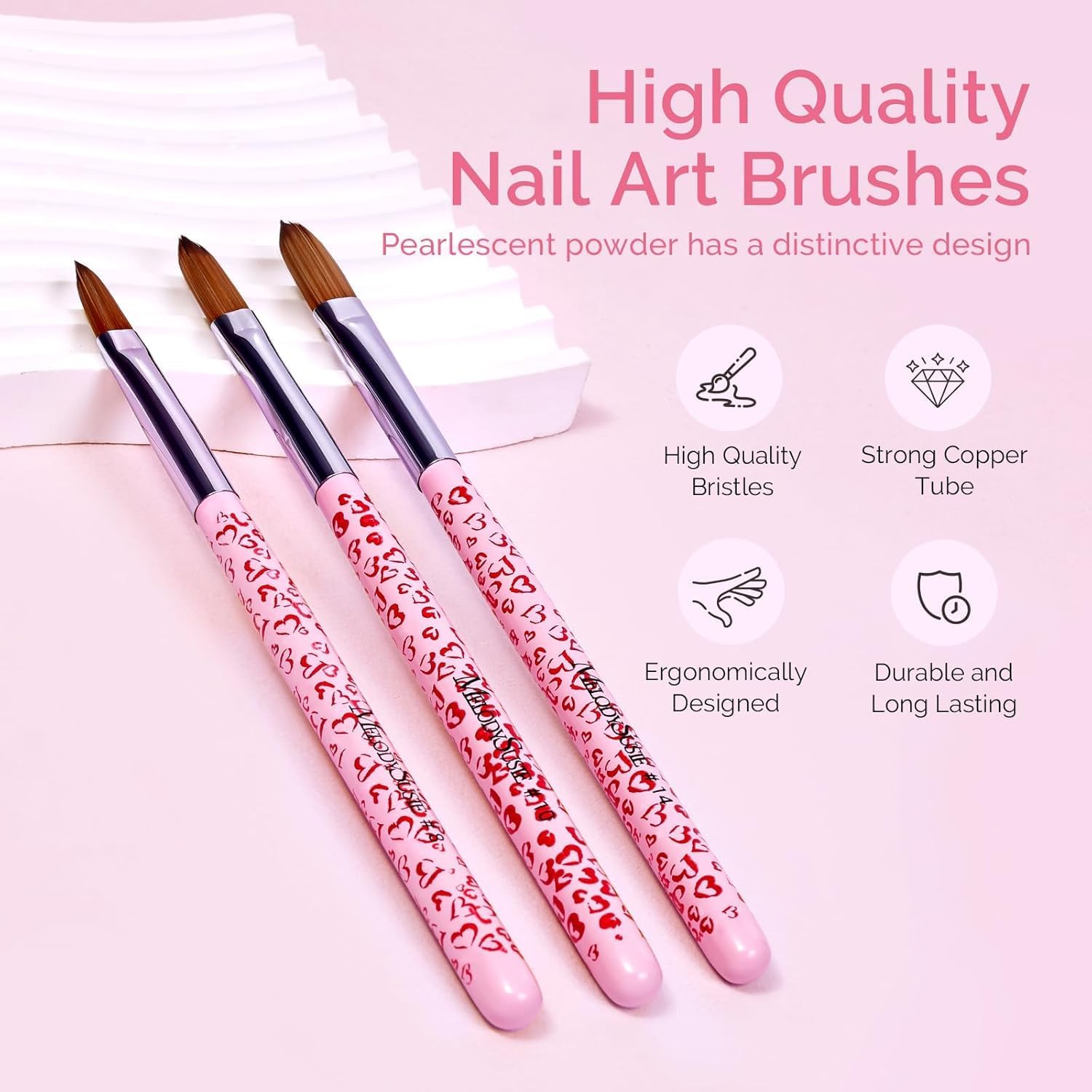 Thumbnail 2 de MelodySusie Pinceaux Nail Art 3 pièces (8/10/14 mm) pour acrylique, poudre et sculpture 3D – pinceaux professionnels