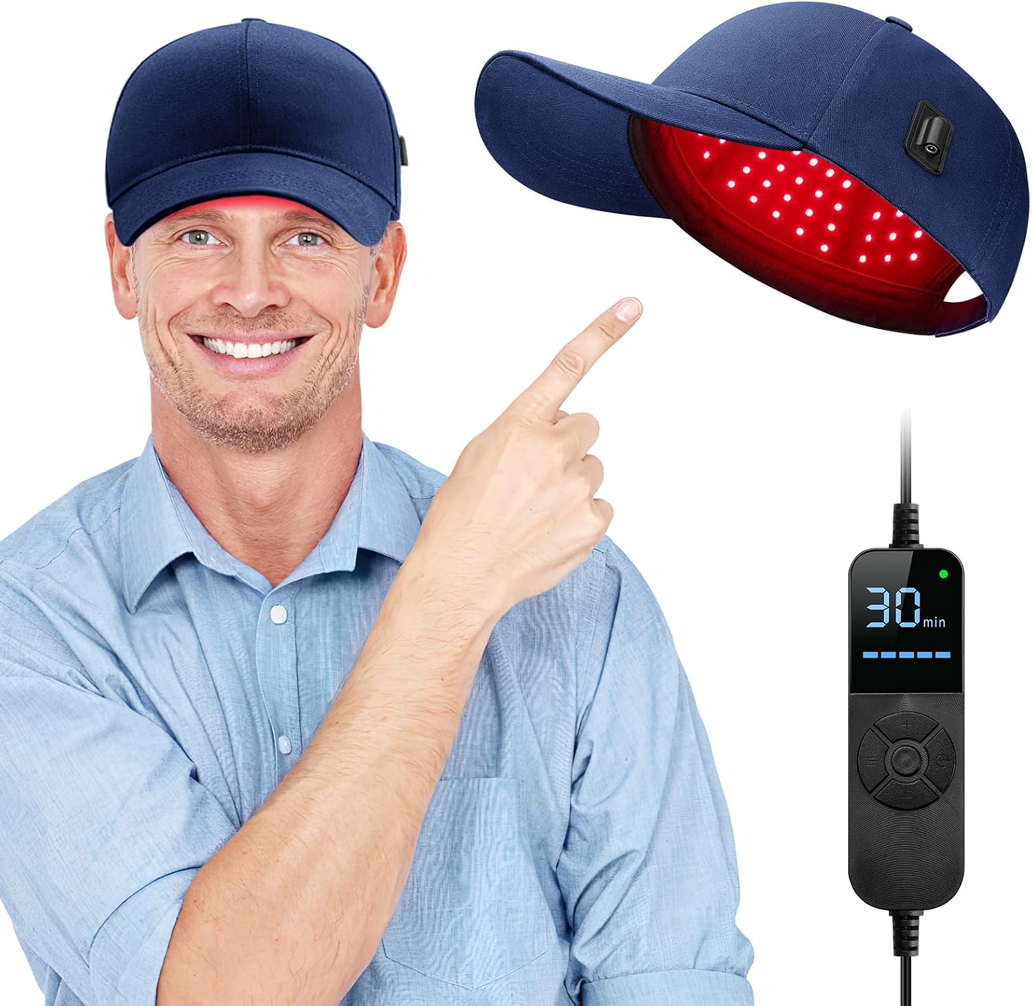 Laser Hair Growth Cap (Blue) – Red Light Hat for Hair, Low-Level Laser Therapy