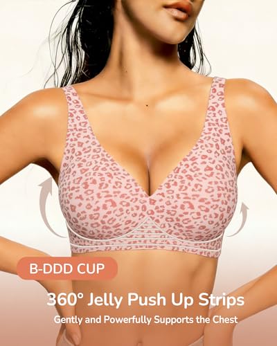 Detalle 2 de Happriue Leopard Print Jelly Bra, Non-Wired Deep V Padded Bra