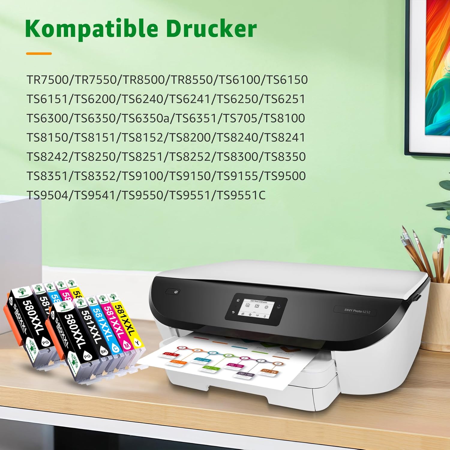 Detalle de GREENSKY 580 581 XXL Multipack kompatibel für Canon PGI 580/CLI 581 – 10er-Pack für Pixma TS-Serie