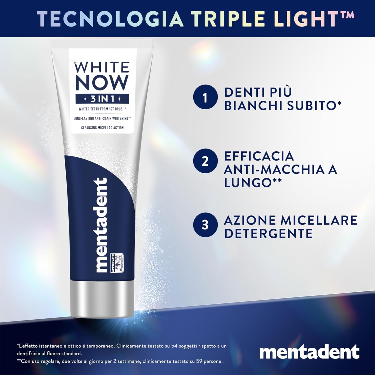 Thumbnail 6 de Mentadent WHITE NOW 3in1 Original – Dentrificio 75 ml, cofanetto 3 pezzi, odore mentolato e azione sbiancante rapida