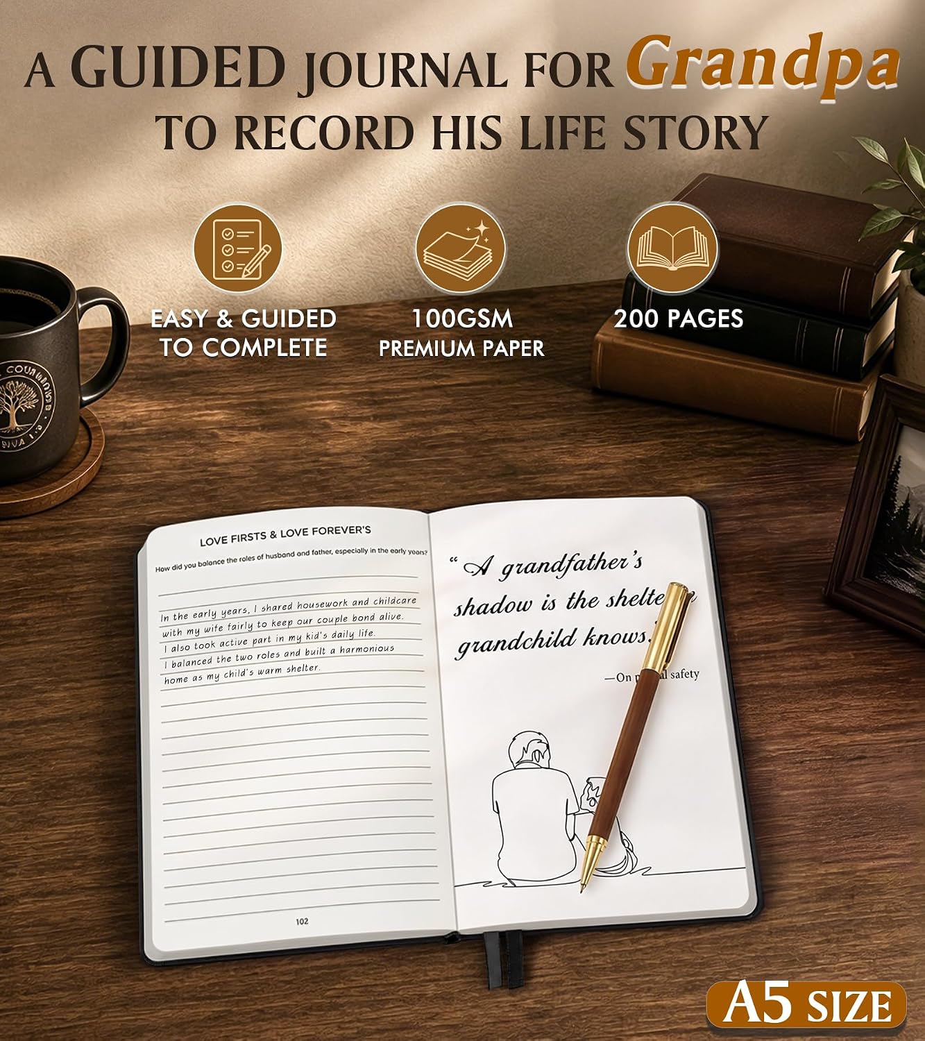 Thumbnail 2 de PAPEJOON Grandpa's Legacy Journal, Hardcover Memory Book with 200+ Prompts
