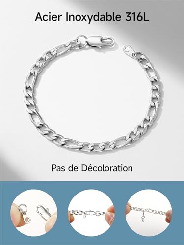 Thumbnail 4 de PROSTEEL Gourmette Homme 19 cm – Bracelet Figaro en Acier Inoxydable 6 mm