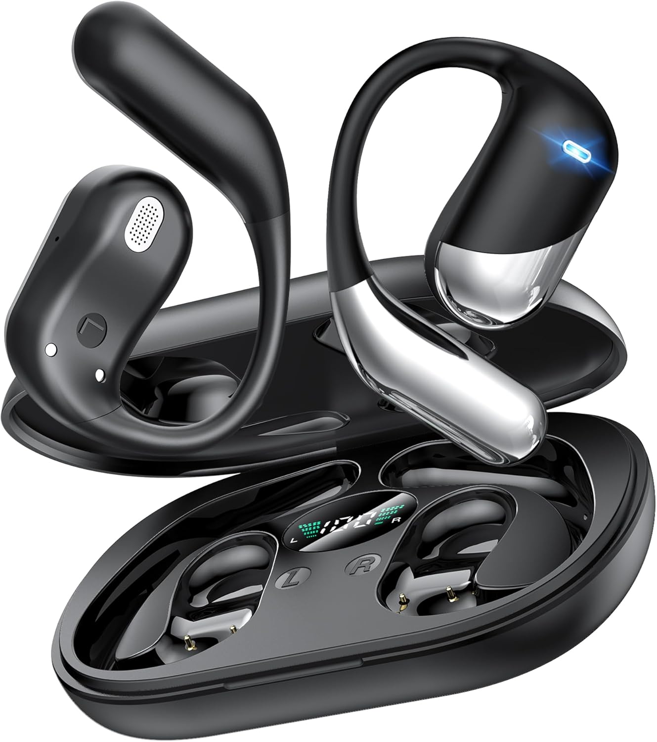 Detalle de Offene Ohr Kabellose Ohrhörer – Sport Bluetooth mit Echtzeitübersetzung, 80 Stunden Akkulaufzeit, IP55, Open-Ear-Design (Schwarz)