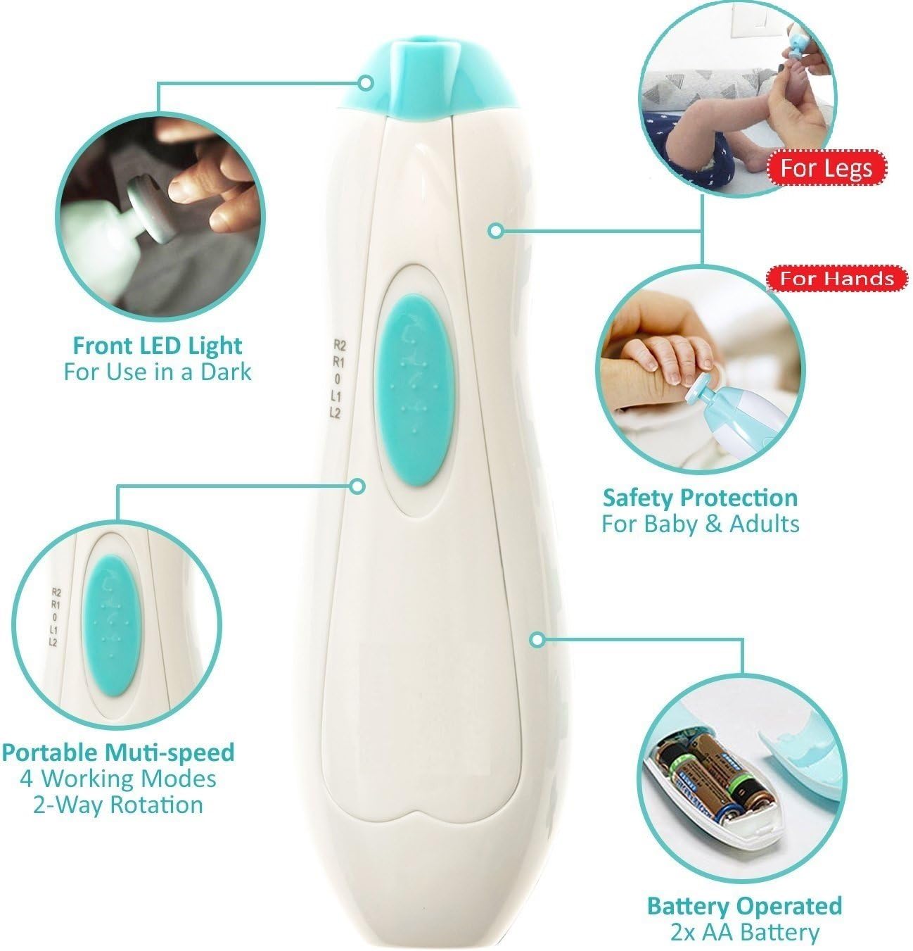 Detalle 2 de Baby Nail File Electric Trimmer by Jaybva: 7-in-1 Safe Nail Care Kit for Newborns and Toddlers