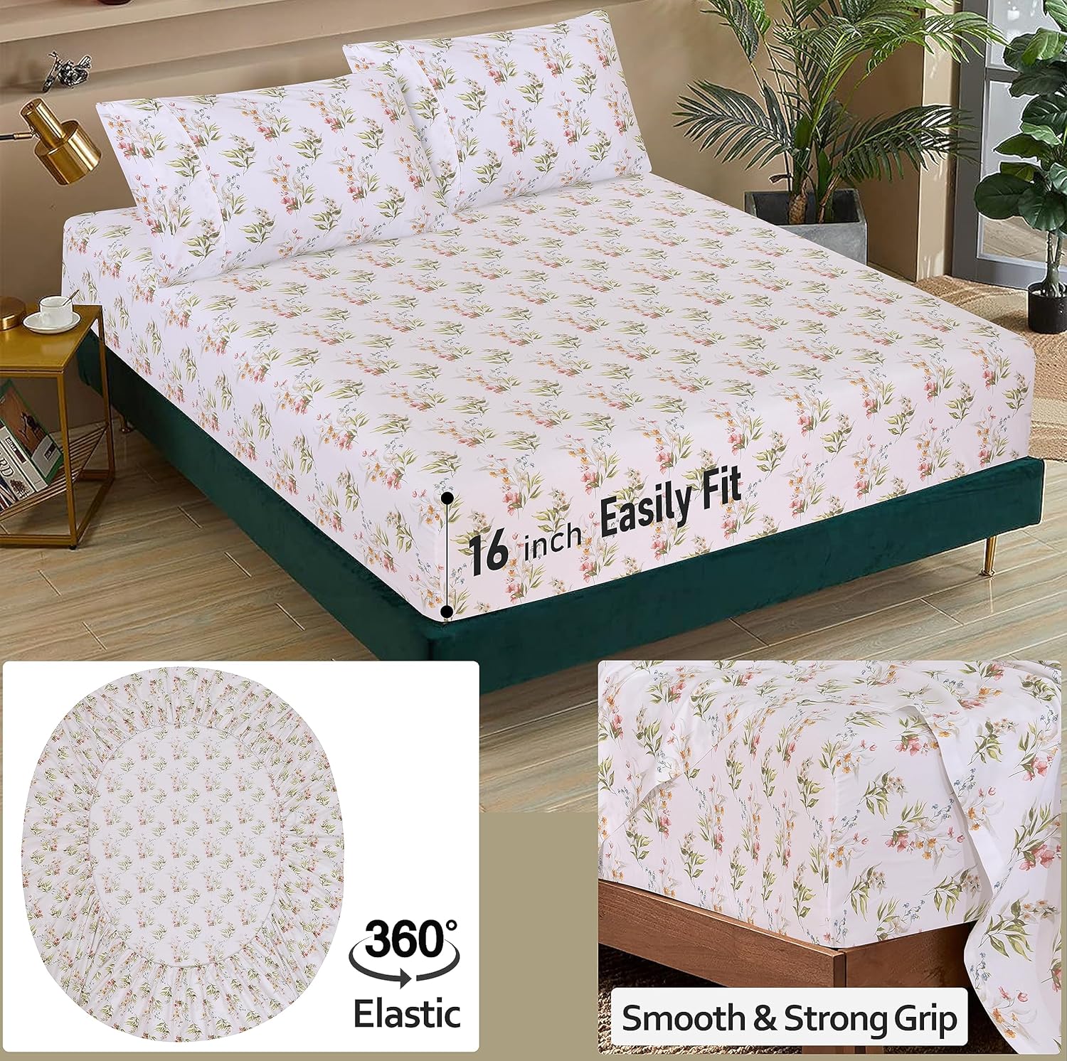 Thumbnail 4 de RUVANTI 100% Cotton Sheets – Queen Percale Bedding with Floral Bliss Design
