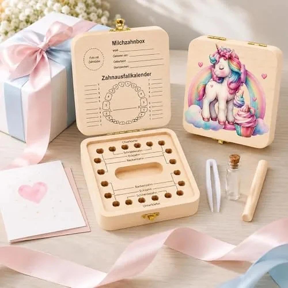 Thumbnail 5 de Zahnfee Geschenke Mädchen – Zahndose Milchzähne Box aus Holz, Einhorn Zahnschachtel, Aufbewahrungsbox