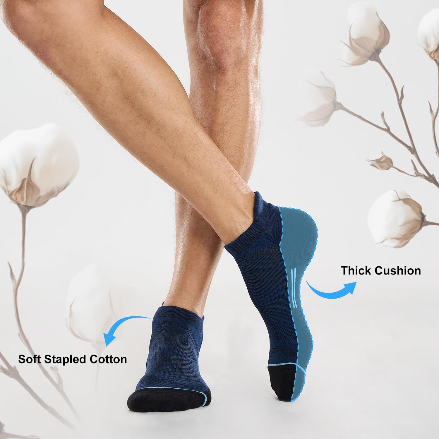 Detalle de FITRELL Men's 6 Pack Ankle Running Socks: Cushioned, Low-Cut Comfort for Everyday Runs