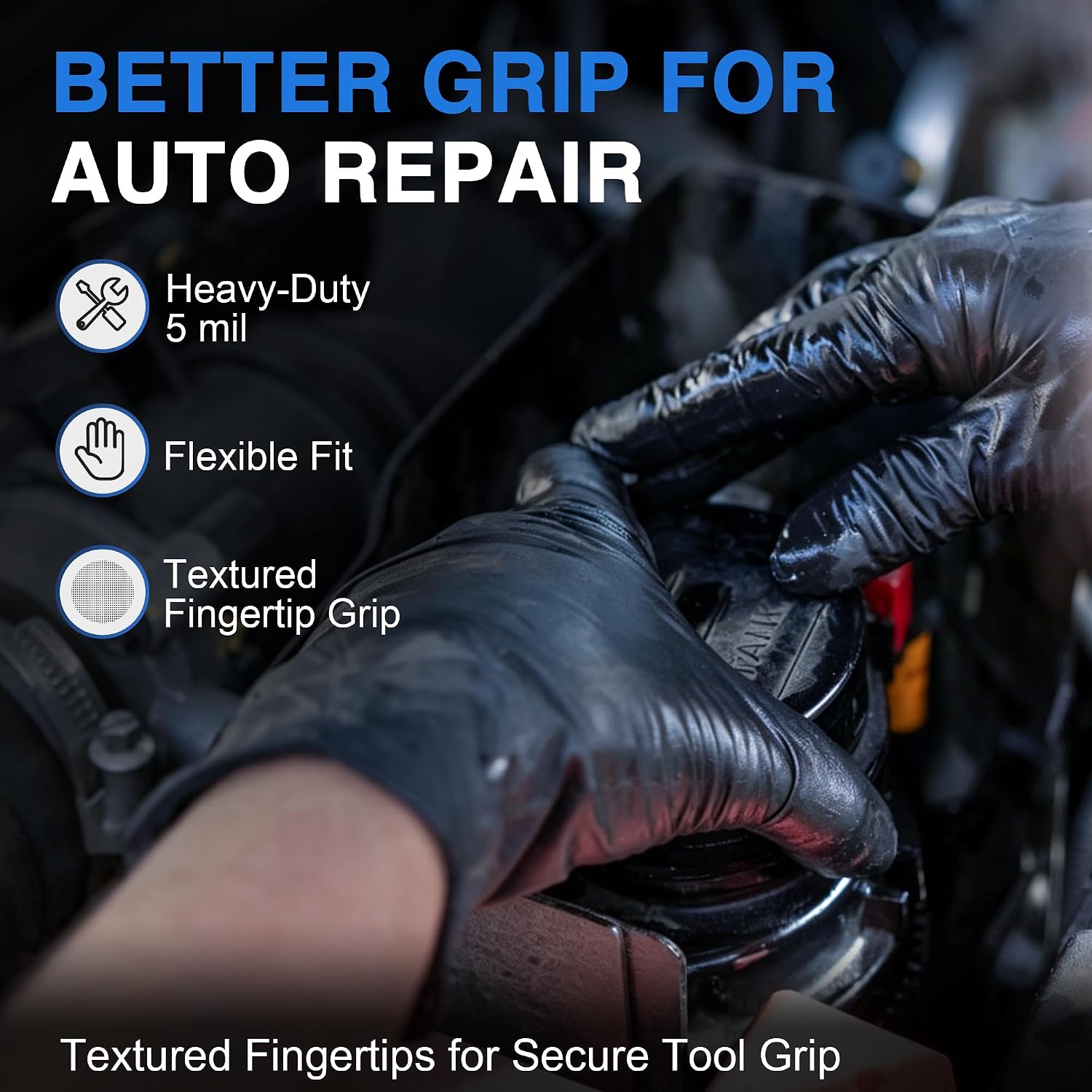 Detalle 2 de Schneider Black Nitrile Gloves, 5-Mil Disposable, Latex-Free and Powder-Free