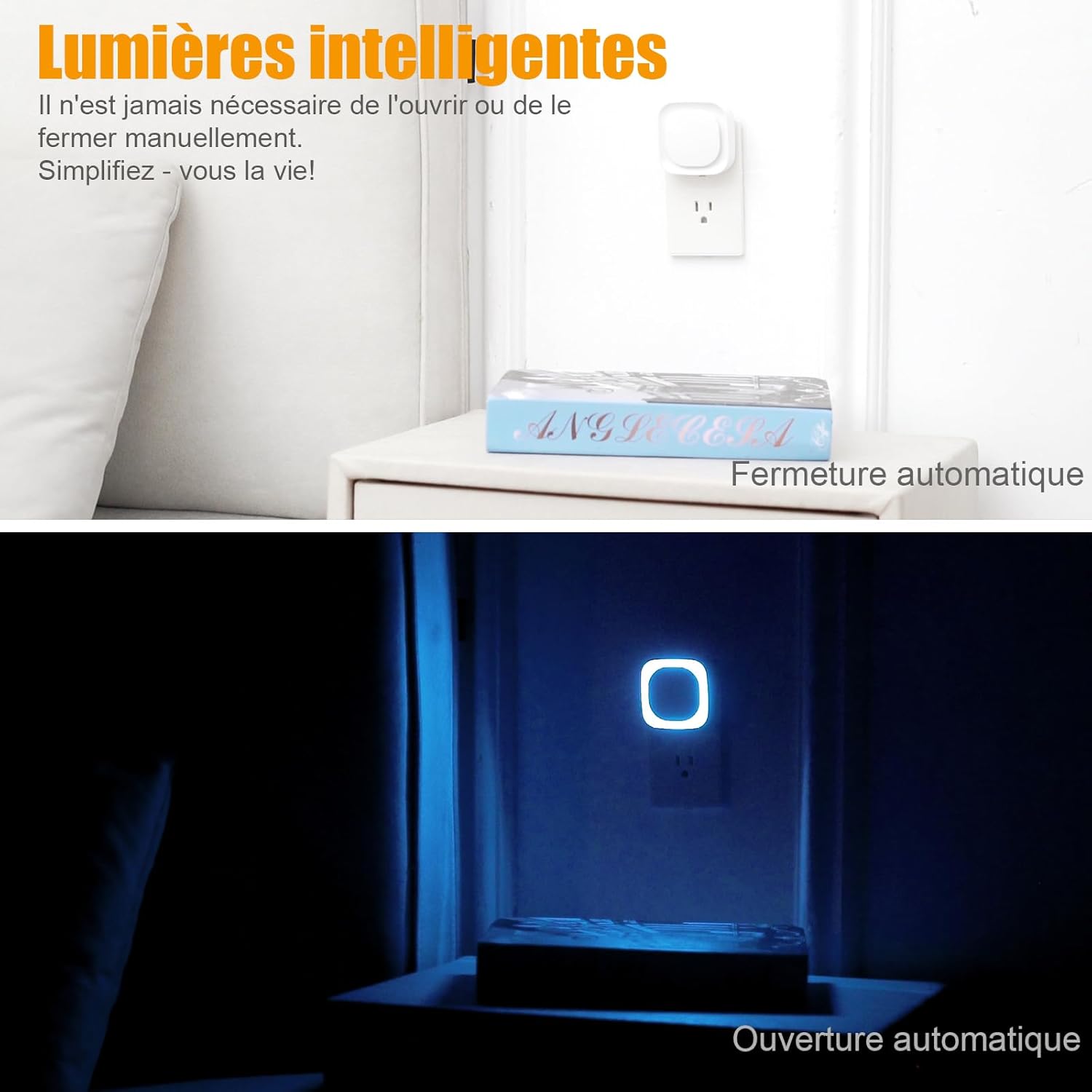 Thumbnail 3 de Lot de 2 veilleuses LED YUNLEX avec capteur crépusculaire et variateur à 3 niveaux (Azur)