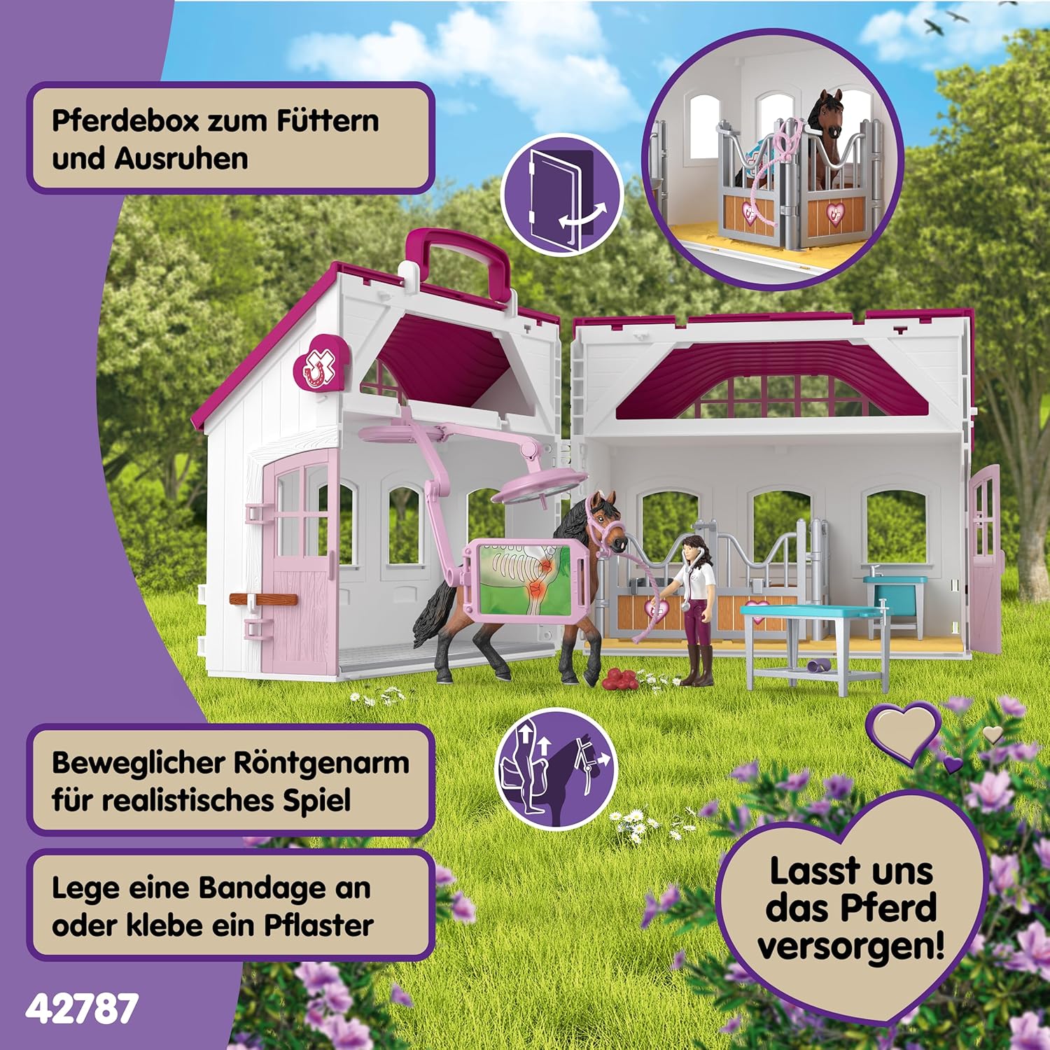 Thumbnail 3 de SCHLEICH Horse Club Pferdeklinik Heilende Hufe – 64-teiliges, transportables Set