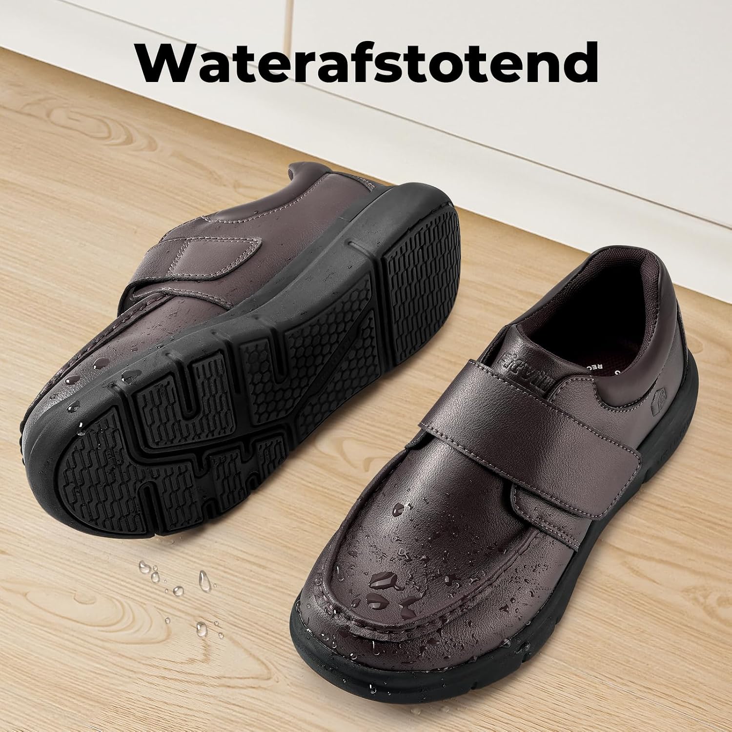 Thumbnail 4 de FitVille V2 extra brede leren herenschoenen met verstelbare klittenbandsluiting