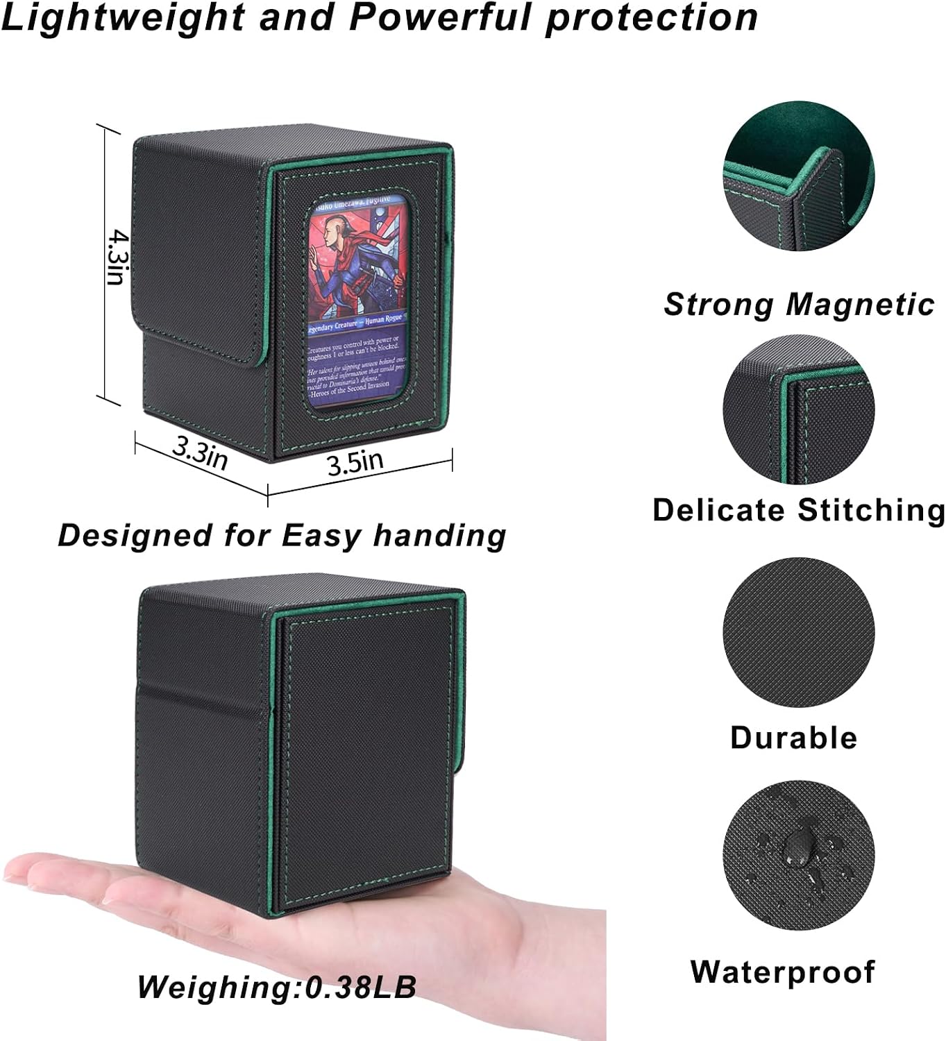 Detalle 2 de AFIING MTG Deck Box for Commander Display: Compact, Protective Card Case with 2 Dividers, Dice Bag and Toploader