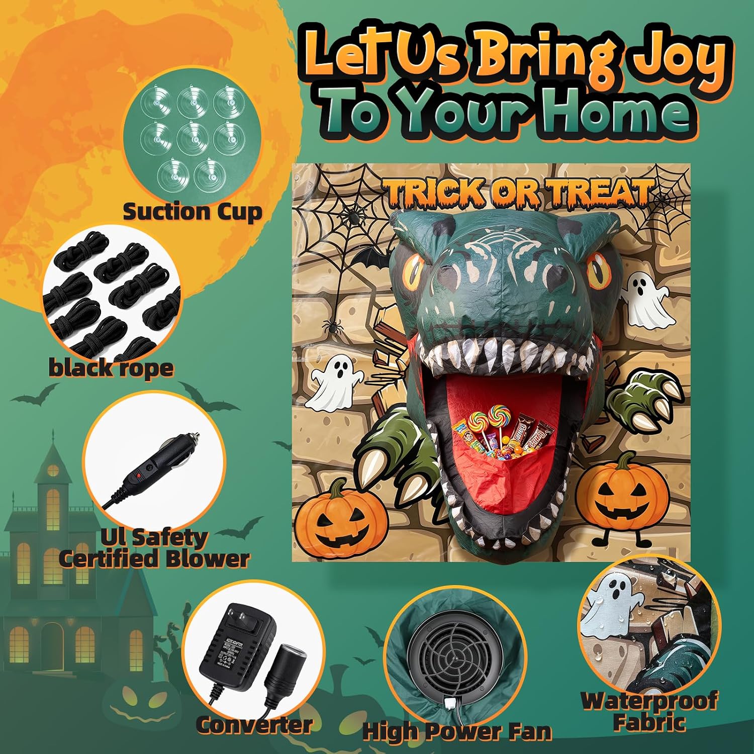 Thumbnail 5 de Dusor DJ0017 4-Foot Inflatable Dinosaur Halloween Decoration with LEDs