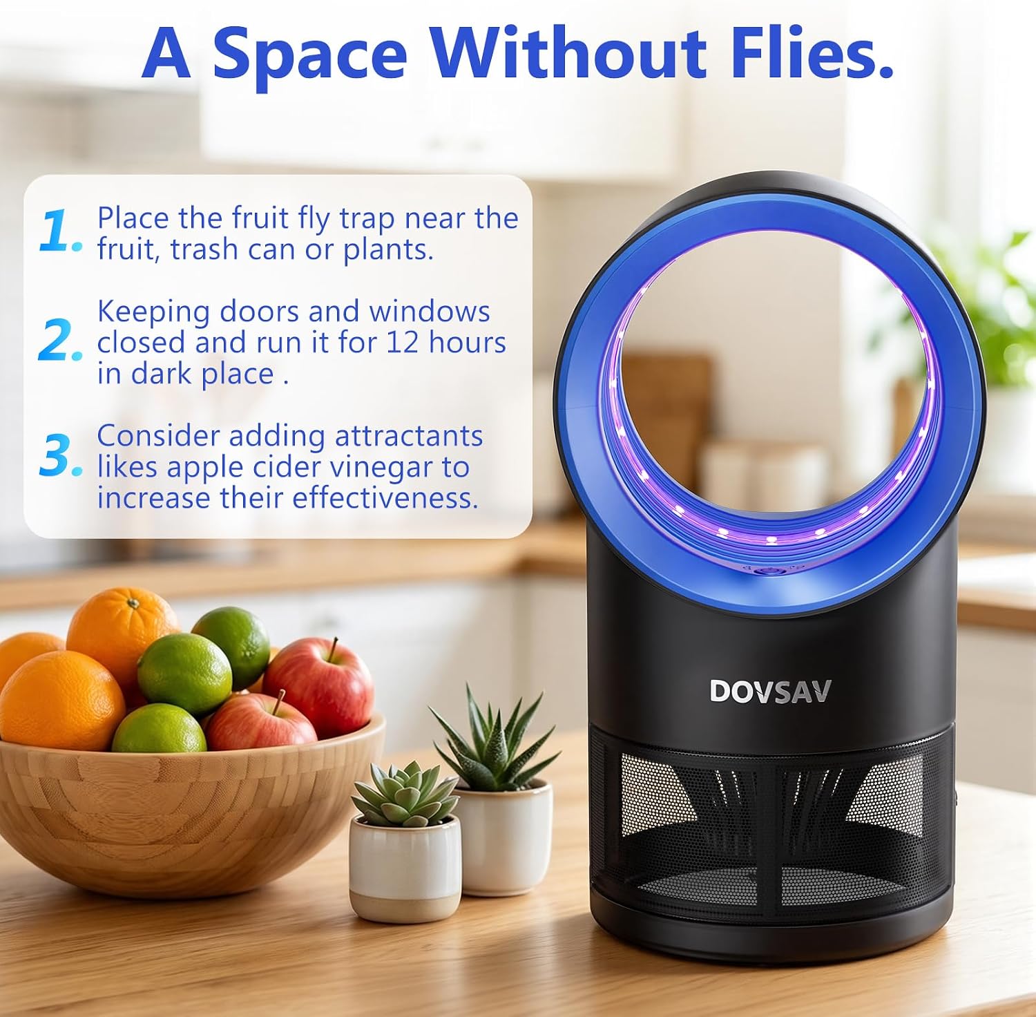 Thumbnail 6 de DOVSAV 2605 Indoor Fruit Fly Trap with UV Light, Suction Fan & Timer