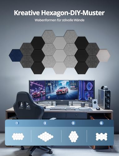 Thumbnail 1 de Kuchoow Acoustic Panels Hexagon Akustikplatten Selbstklebend – Wandgestaltung + Raumakustik