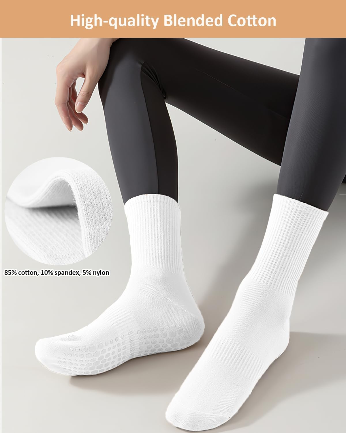 Detalle de Yikki 4 Pairs Pilates Grip Socks Women – Non-Slip, Soft Reformer Socks for Yoga, Dance and Gym