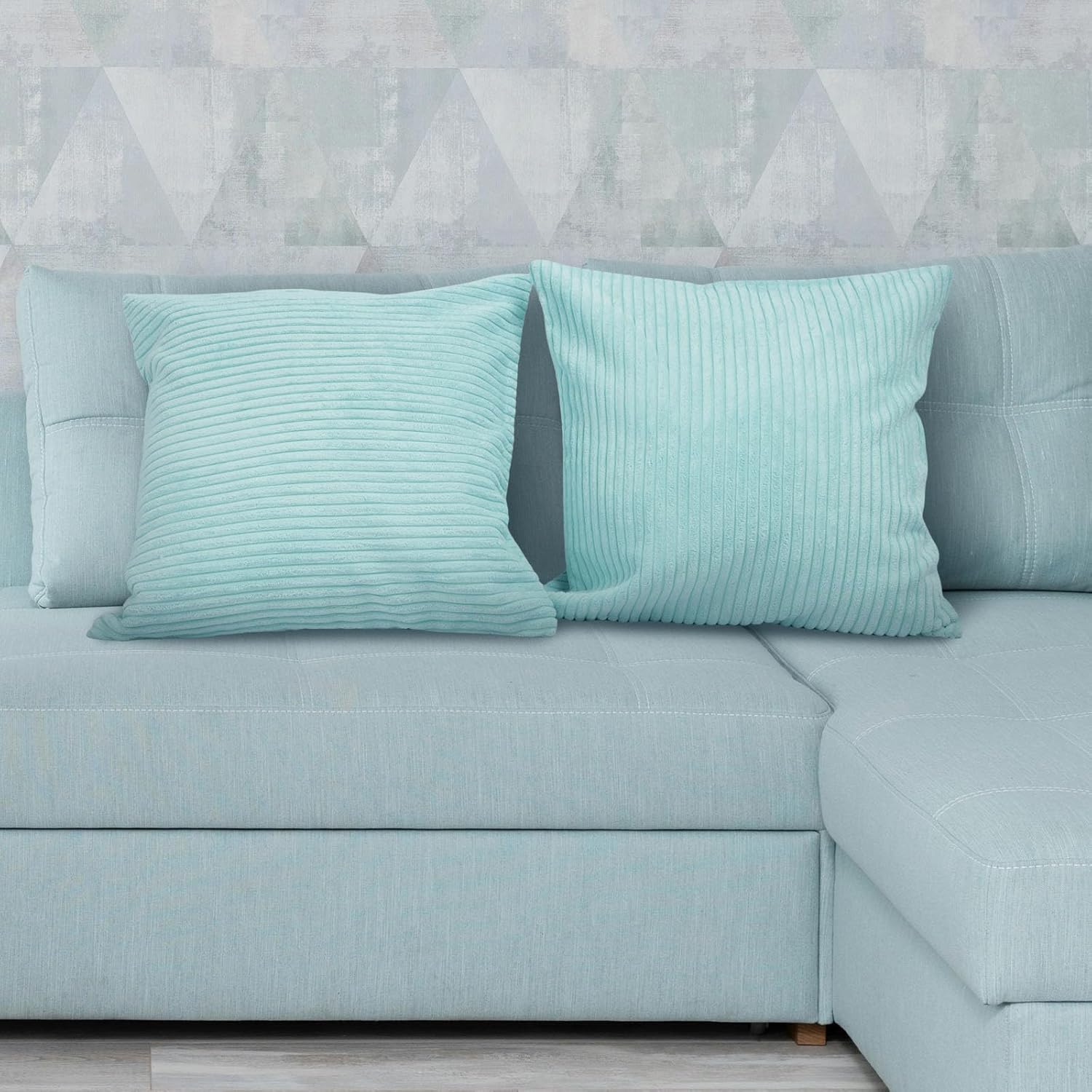 Thumbnail 1 de Betadistor Set of 2 Decorative Corduroy Cushion Covers 18x18 Inches (45cm x 45cm) in Sky Blue