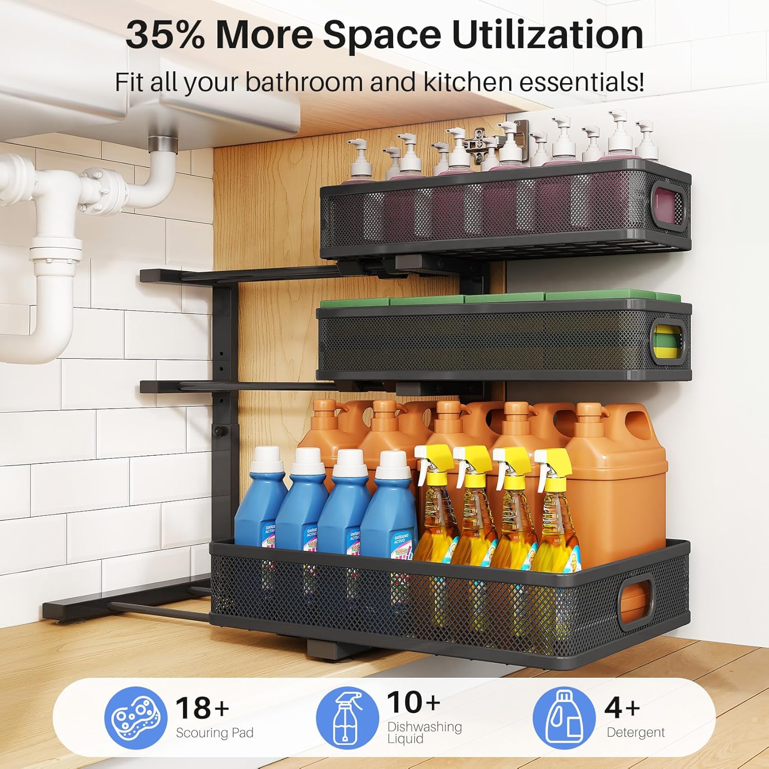 Thumbnail 3 de HERJOY 2-Pack 3-Tier Under Sink Organizer with Pull-Out Slides and 55 lb Capacity