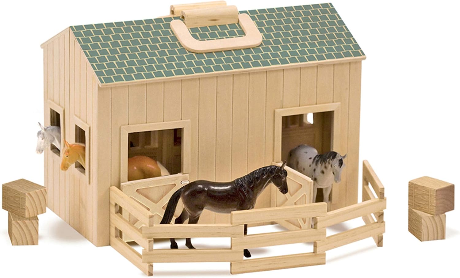 Detalle de Melissa & Doug Wooden Horse Stable Playset 11-Piece