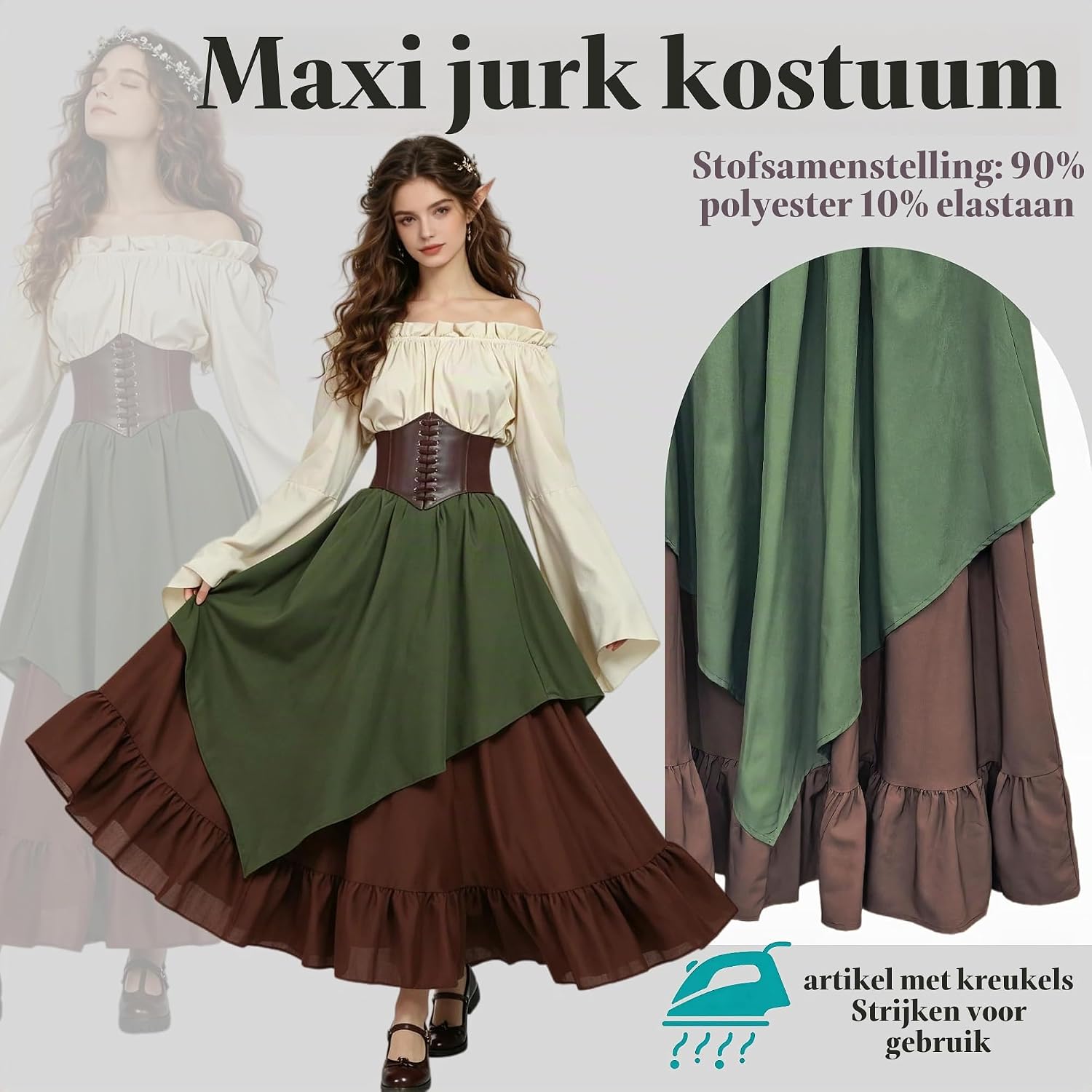 Thumbnail 3 de Kasahara middeleeuws dameskostuum, 5-delige set met off-shoulderblouse en maxi-jurk