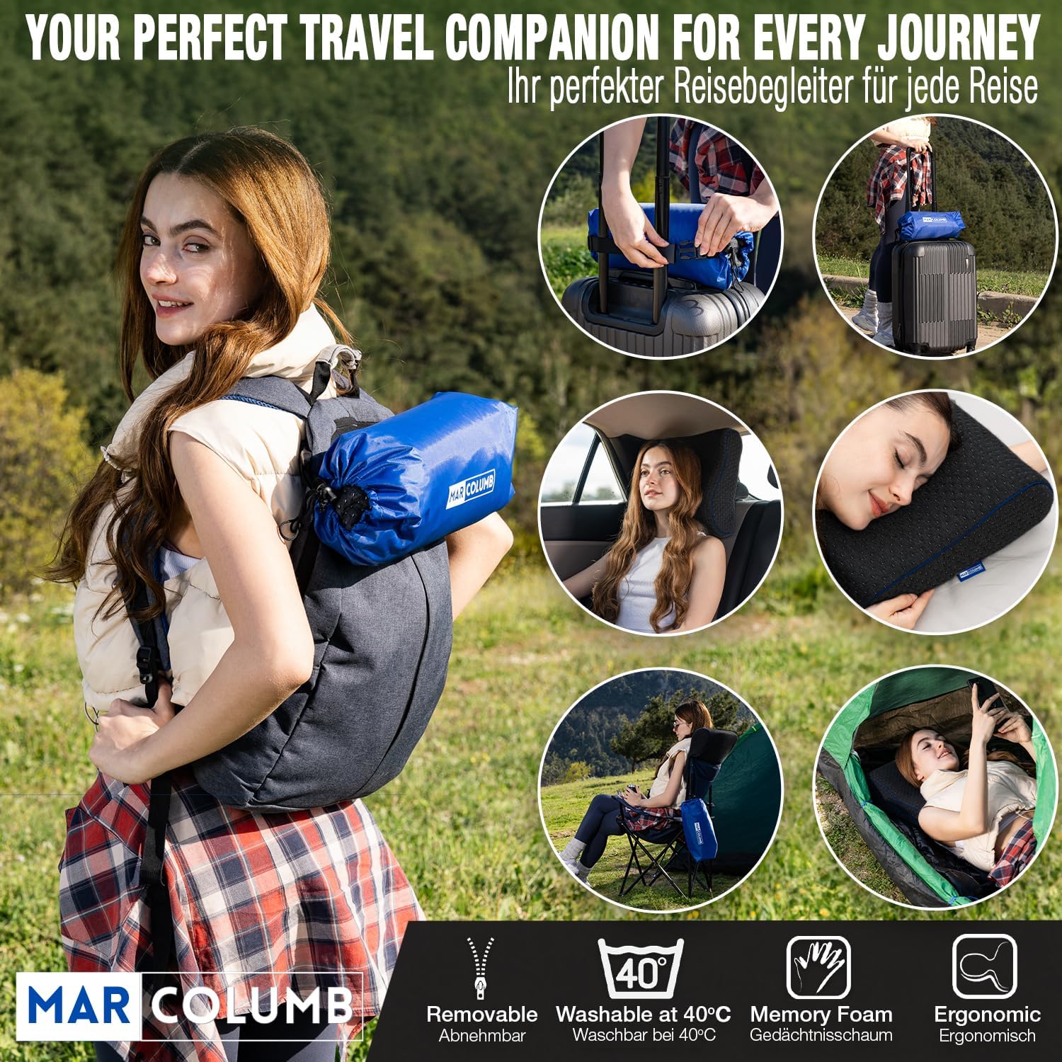 Thumbnail 5 de Marcolumb Cuscino da viaggio memory foam ergonomico per il collo con federa termoregolante e borsa impermeabile
