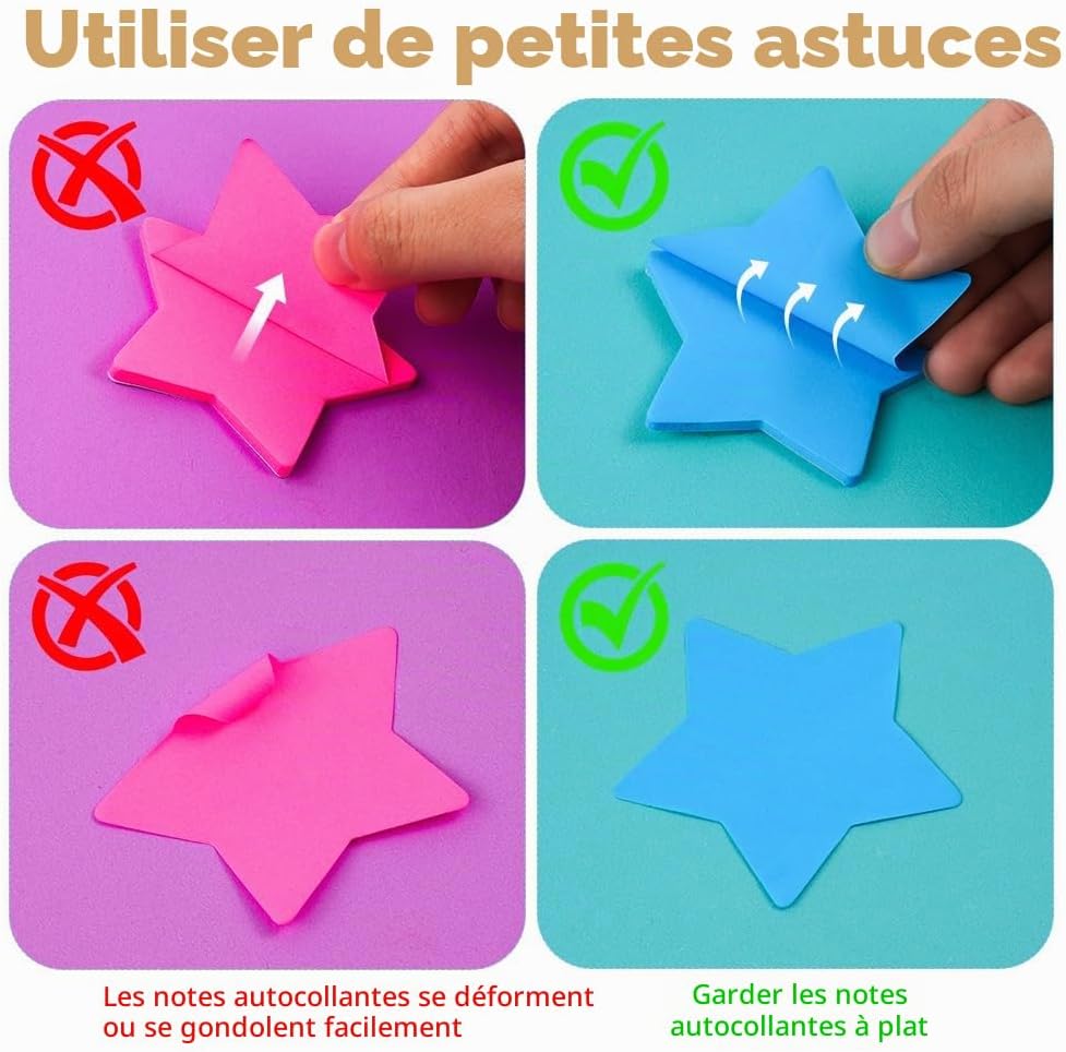 Detalle de AUAUY 5411015 stervormige zelfklevende notitieblokken, 8 kleuren
