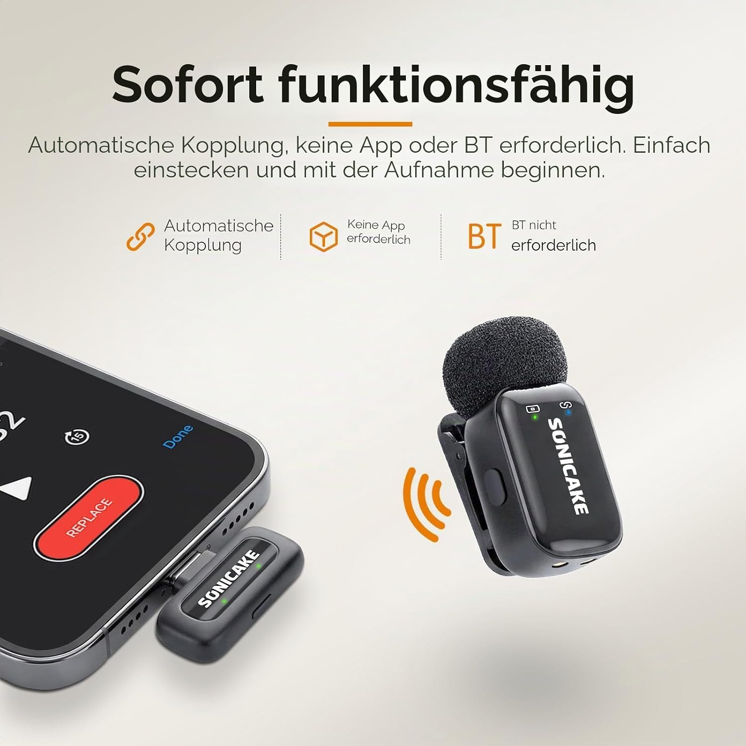 Detalle de SONICAKE Mini Wireless Mikrofon-Set 2,4 GHz mit zwei Sendern – kompatibel mit iPhone/Android/PC