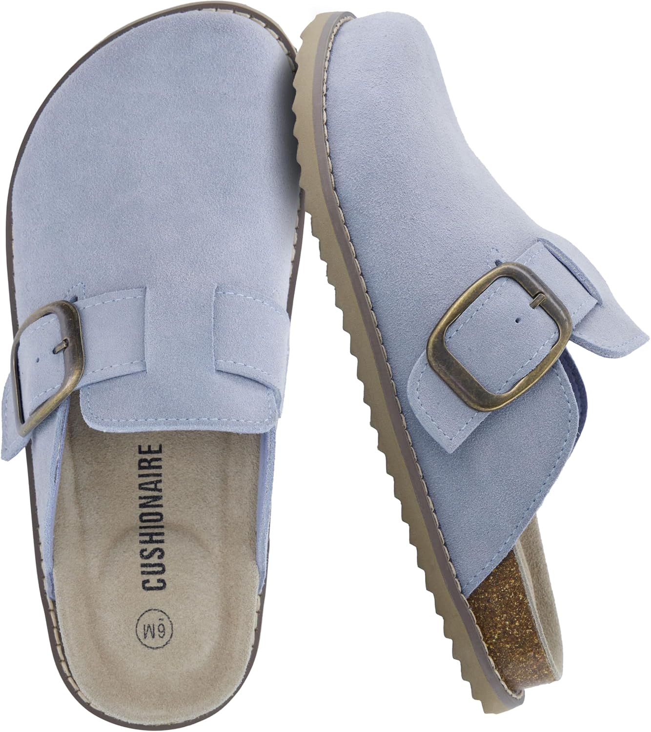 Detalle de CUSHIONAIRE Women’s Blain Genuine Suede Slip-On Clogs with Memory Foam & Chic Buckle Mule