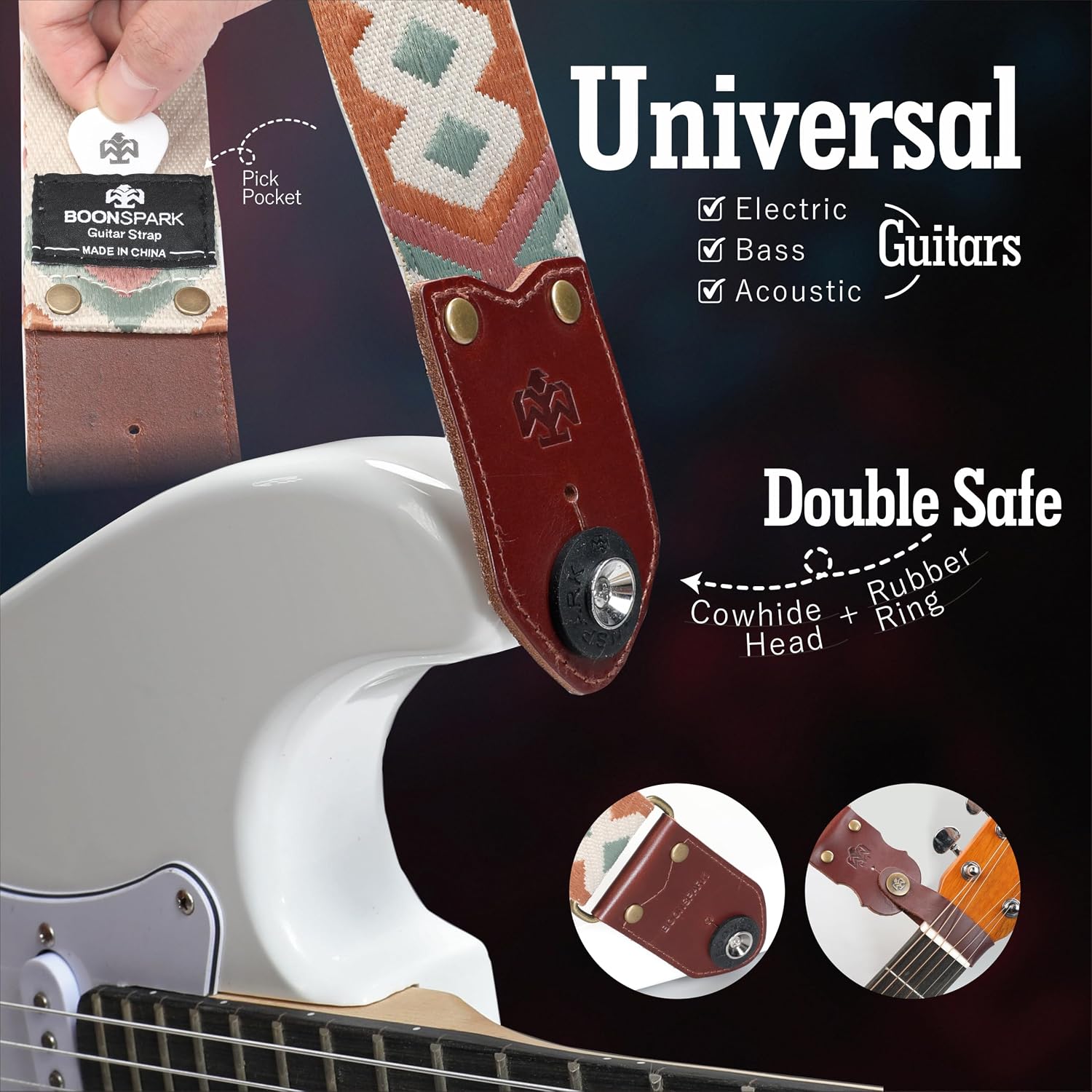 Detalle 2 de BOONSPARK Guitar Strap 2-Inch Wide