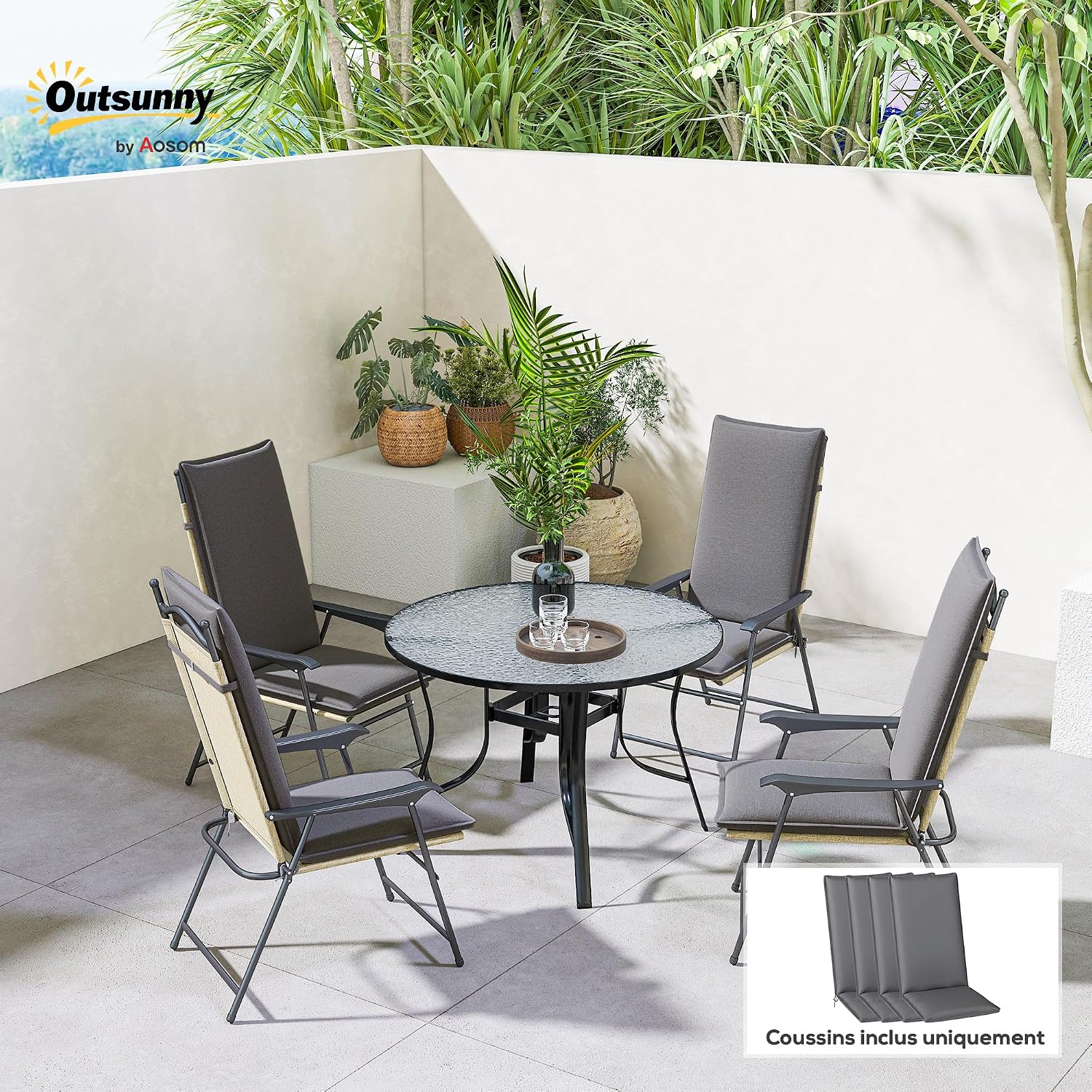 Detalle 2 de Outsunny 84G-670V01CG set van 4 tuinstoelkussens, UPF50+, donkergrijs