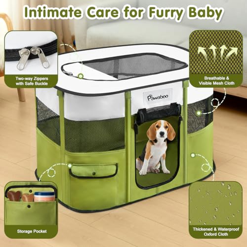 Detalle de Pawaboo Parque para Mascotas Portátil: jaula plegable de Oxford impermeable con bolsa y cuenco, para perros y gatos (Talla M, Aguacate Verde)