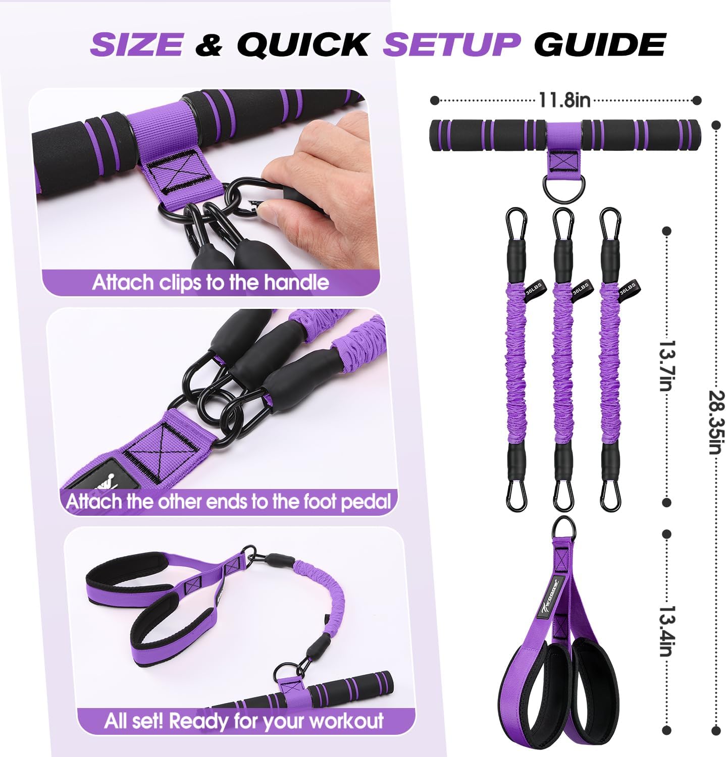 Thumbnail 6 de WOQQW Multifunction Pedal Resistance Band with Handle – Upgraded 3-Tube Foot Pedal Band for Core, Arms, Legs and Back