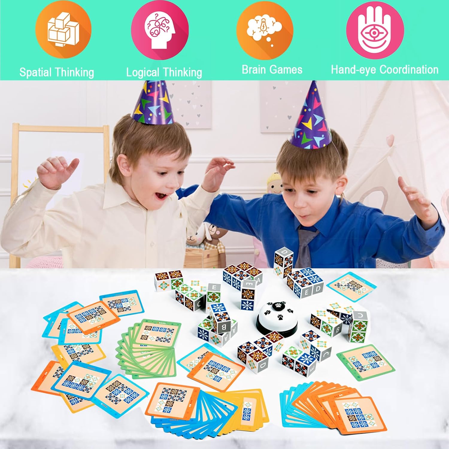Detalle de LADVATKIN Holz-Matching-Game Puzzle „Shape Pattern Block“ 2.0 mit Glocke für Family Night