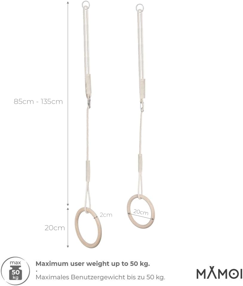 Thumbnail 1 de MAMOI Wooden Gymnastics Rings with Adjustable Cotton Ropes for Indoor and Outdoor Training