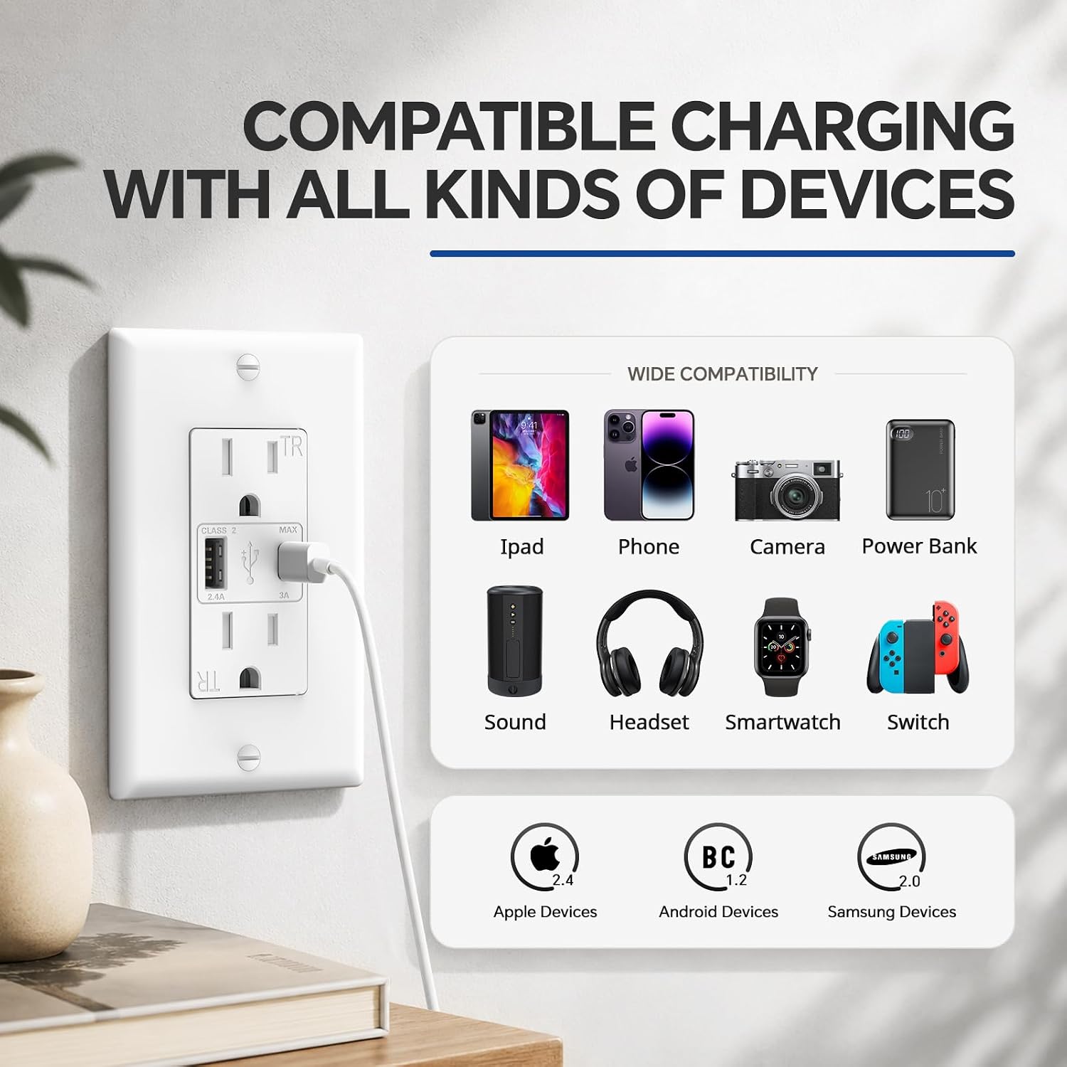 Thumbnail 6 de ThunderWay 6Y520C-2151-W-1PK USB Wall Outlet, 21W USB-C/USB-A, 10-Pack