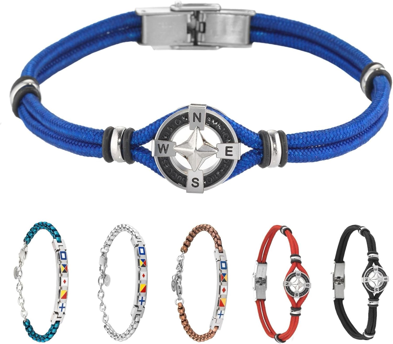 Detalle de inSCINTILLE Bracciale Uomo in Acciaio Simboli Nautica Rosa dei Venti, Regolabile 18–22 cm – Confezione Regalo Inclusa
