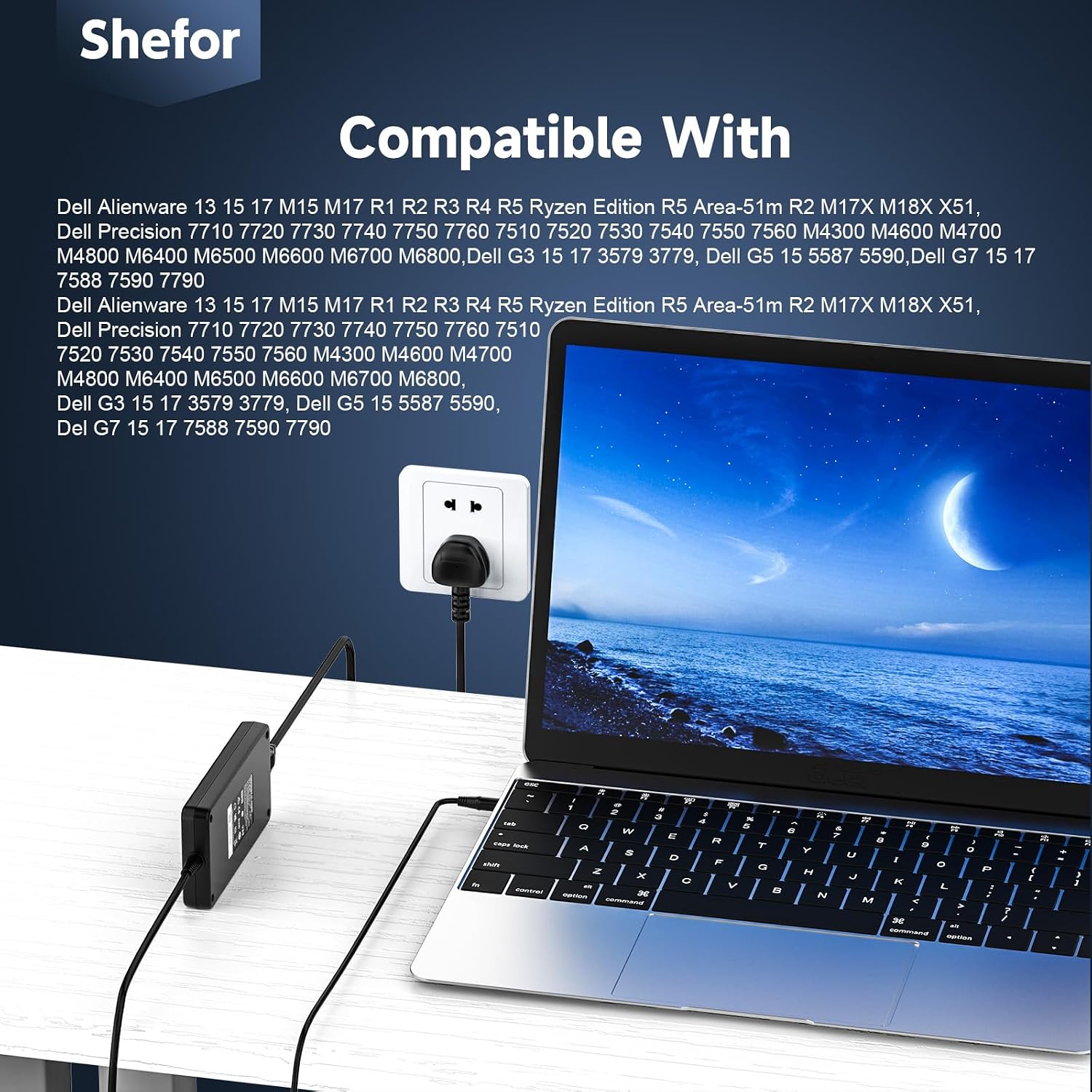 Thumbnail 3 de 240W Dell Alienware Laptop Charger — Wide Compatibility for Alienware and Precision Series (J211H/PA-9E era models)