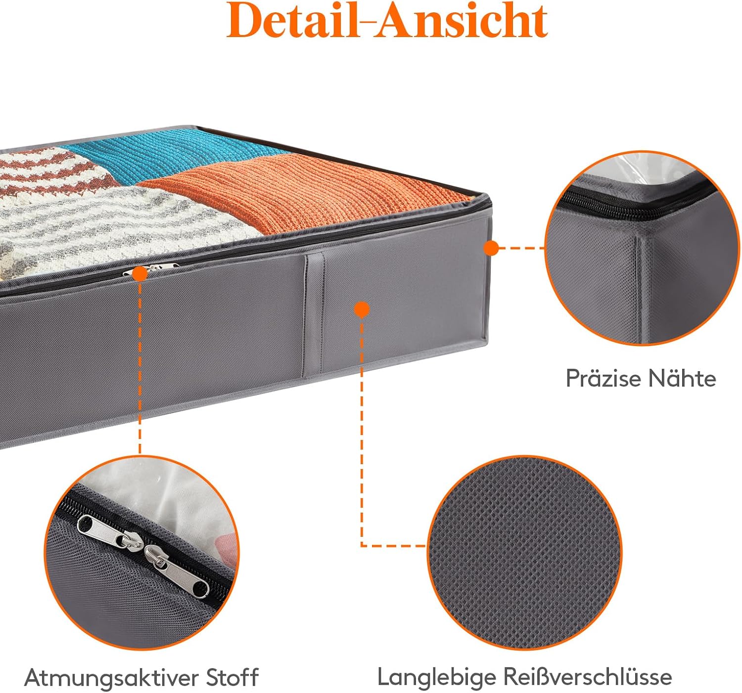 Detalle 2 de Lifewit Aufbewahrungstasche Unterbettkommode (3er-Set, 75L) – faltbar, mit Deckel und transparentem Fenster, grau