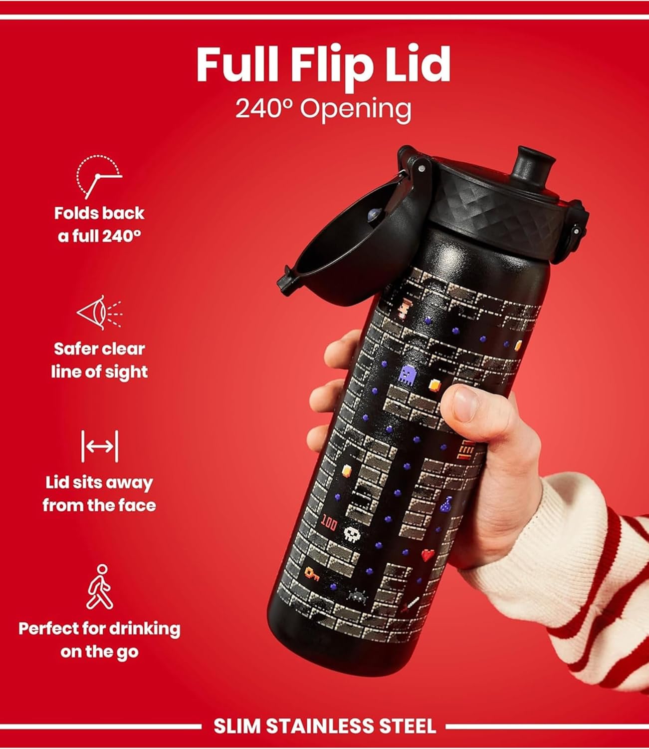 Detalle 2 de ION8 Water Bottle 500ml/18oz: Slim Stainless Steel, Leak‑Proof & BPA‑Free
