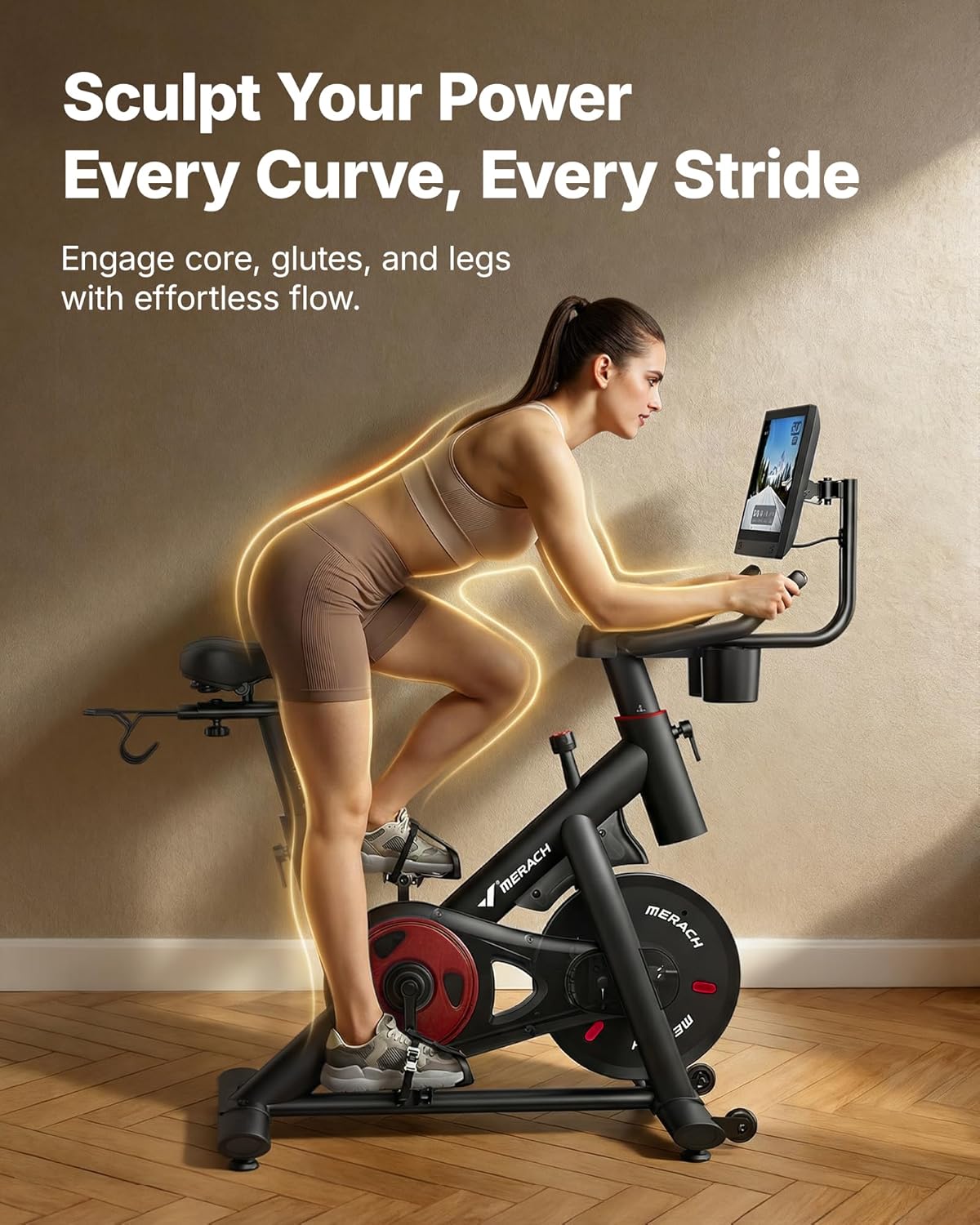 Detalle de MERACH S26 Magnetic Exercise Bike with 15.6-Inch HD Mirroring Screen and App