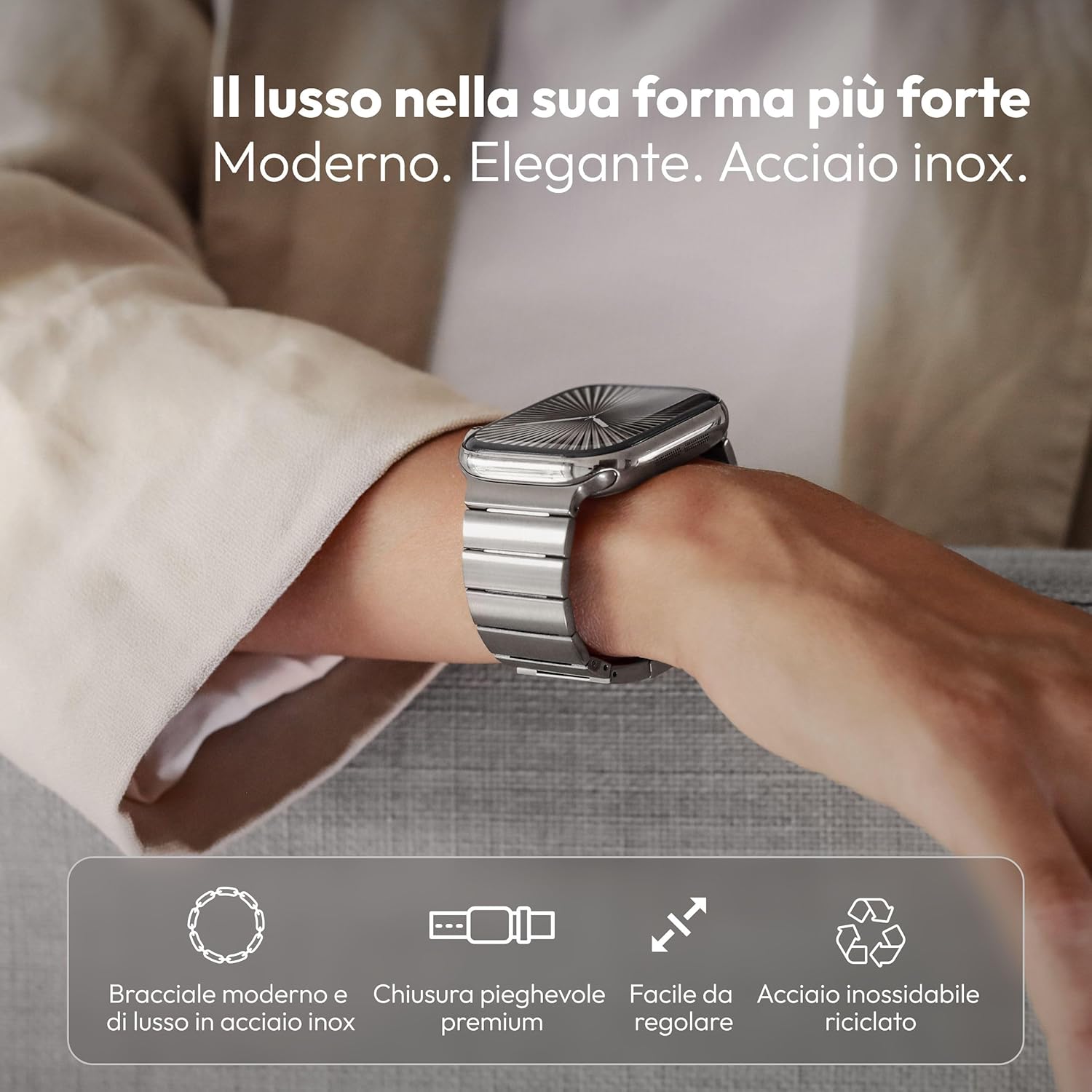 Thumbnail 1 de VONMÄHLEN Link Bracelet Pro: Cinturino in acciaio 316L per Apple Watch con regolazione e vetroso di stile