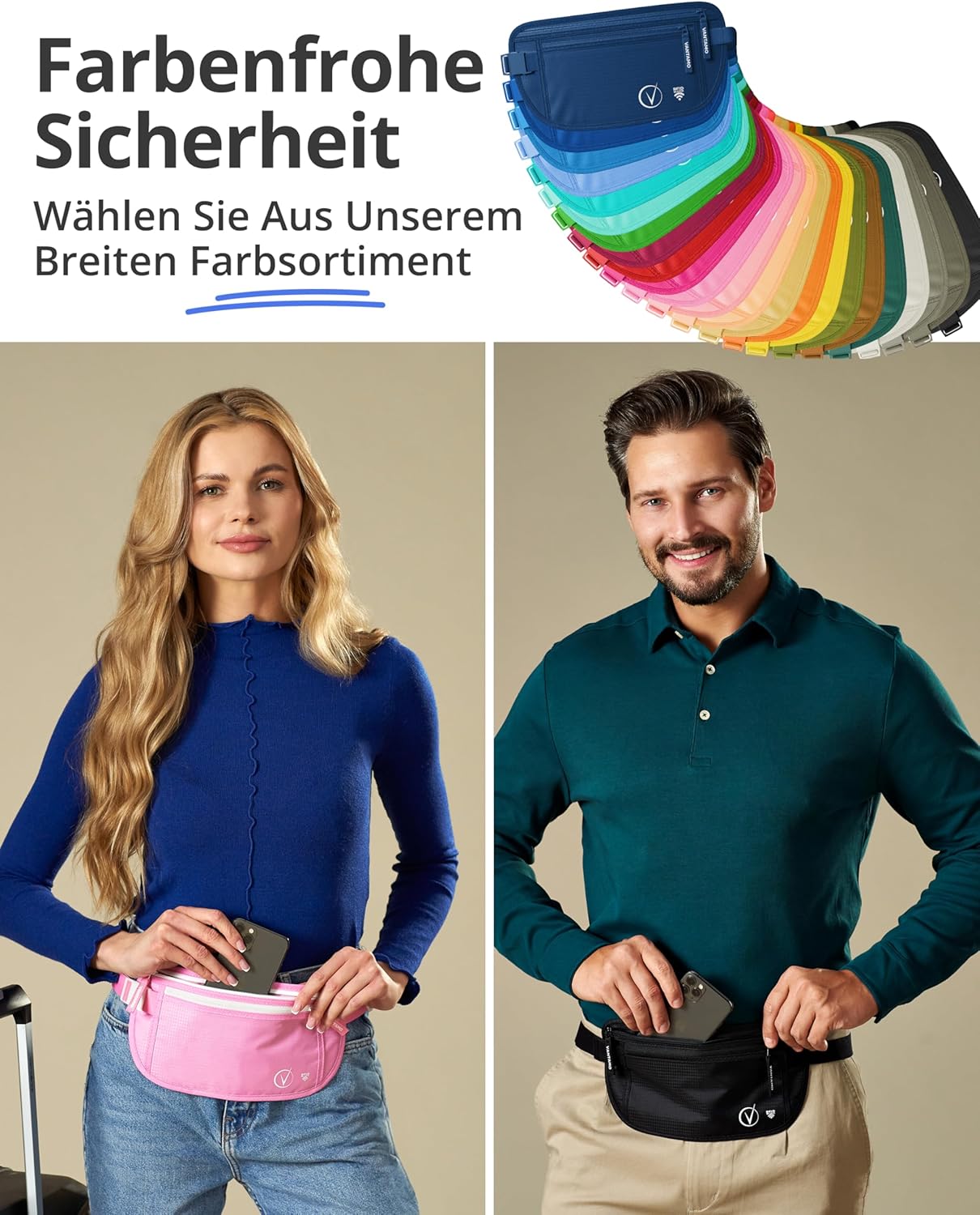 Thumbnail 5 de Geldgürtel für Reisen versteckt – RFID-geschützte Taillen-Brieftasche mit RFID-Fächern, Global Recovery Tags, Puppenrosa & Weiß