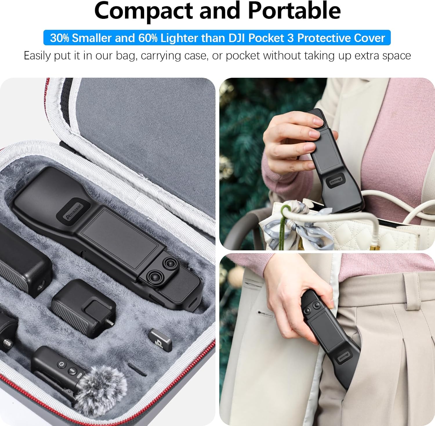 Thumbnail 2 de AMAZEAR custodia protettiva rigida con copriobiettivo per DJI Osmo Pocket 3 (accessori), compatta e ad apertura/chiusura rapida, nero