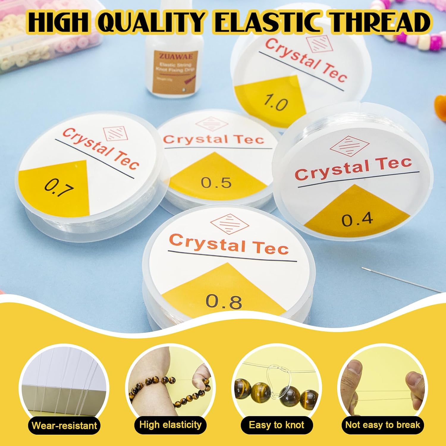 Detalle de ZUAWAE Stretchy Bracelet String Elastic Cord Kit, 6 Round Sizes and Flat Cord