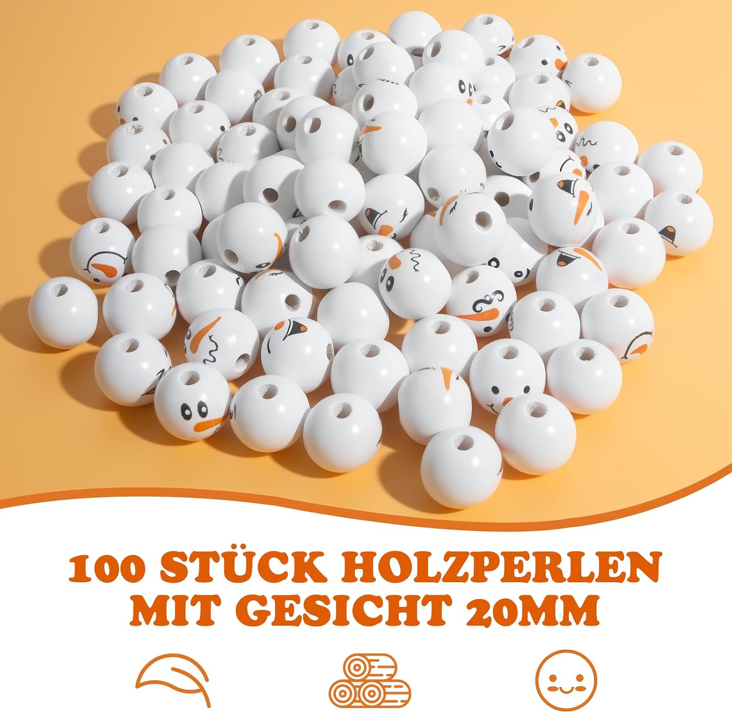 Thumbnail 6 de 100 Stück Schneemann Holzperlen mit Gesicht 20mm – 5 Designs für DIY Weihnachtsschmuck