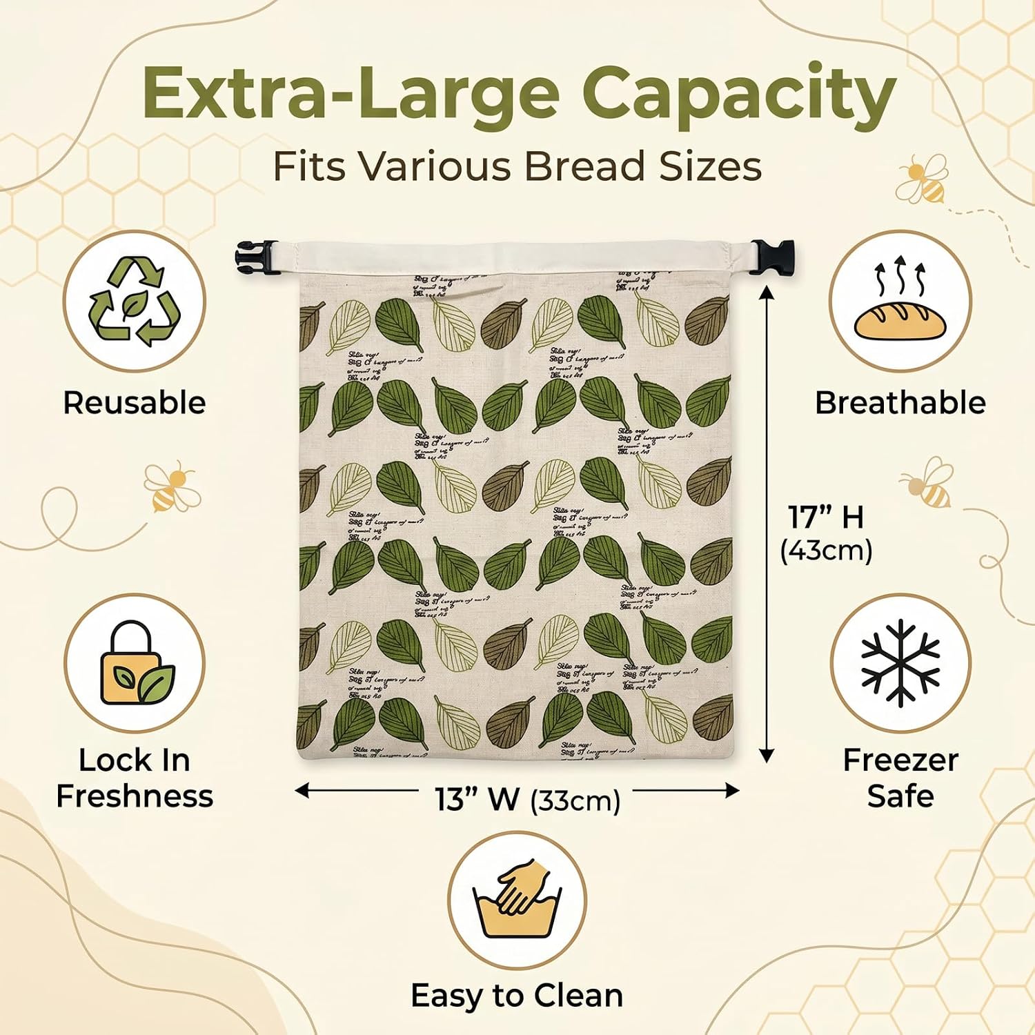 Thumbnail 3 de Fruzmzk Beeswax Bread Bag for Home Bakers (2 Pack) 17"×13" with Natural Beeswax Lining