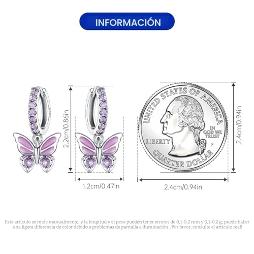 Detalle de CYMYSS Mujer: Pendientes Colgantes de Plata de Ley 925 con Circonita