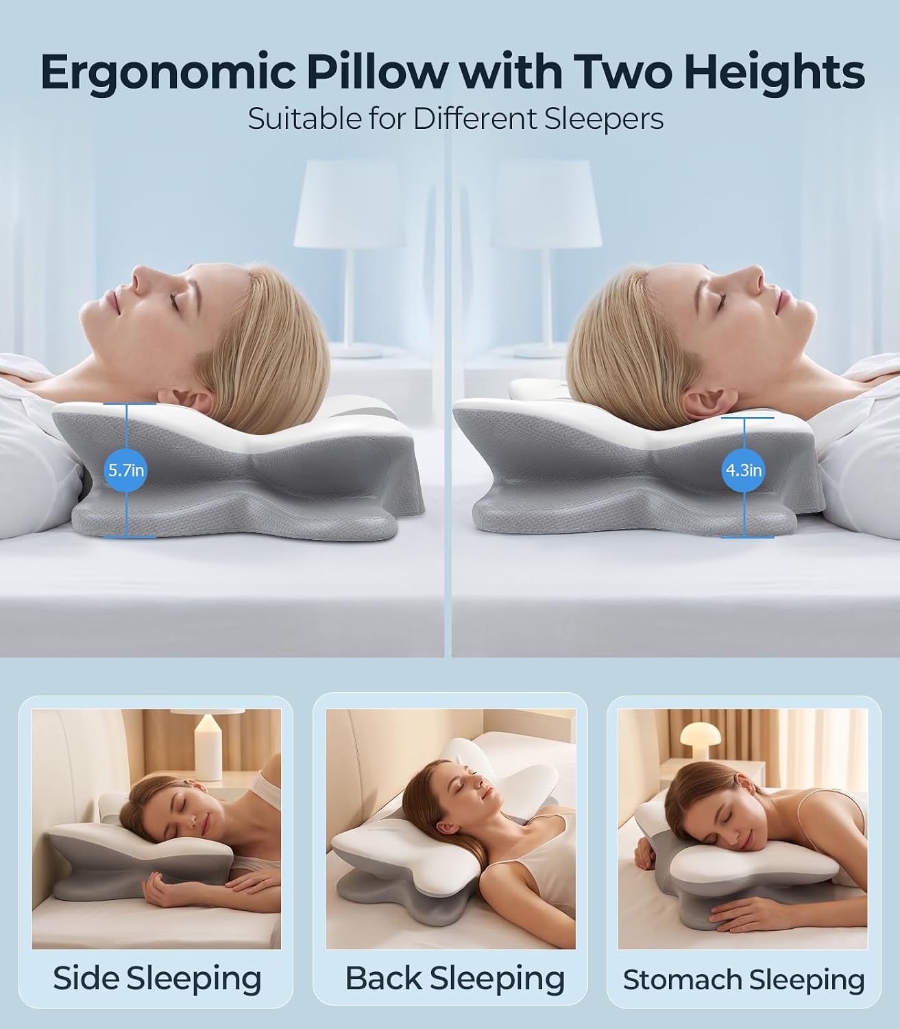 Detalle 2 de HAMYODO P-4J2D-BHPJ Cervical Neck Pillow, Cooling Memory Foam, 6-Zone Support